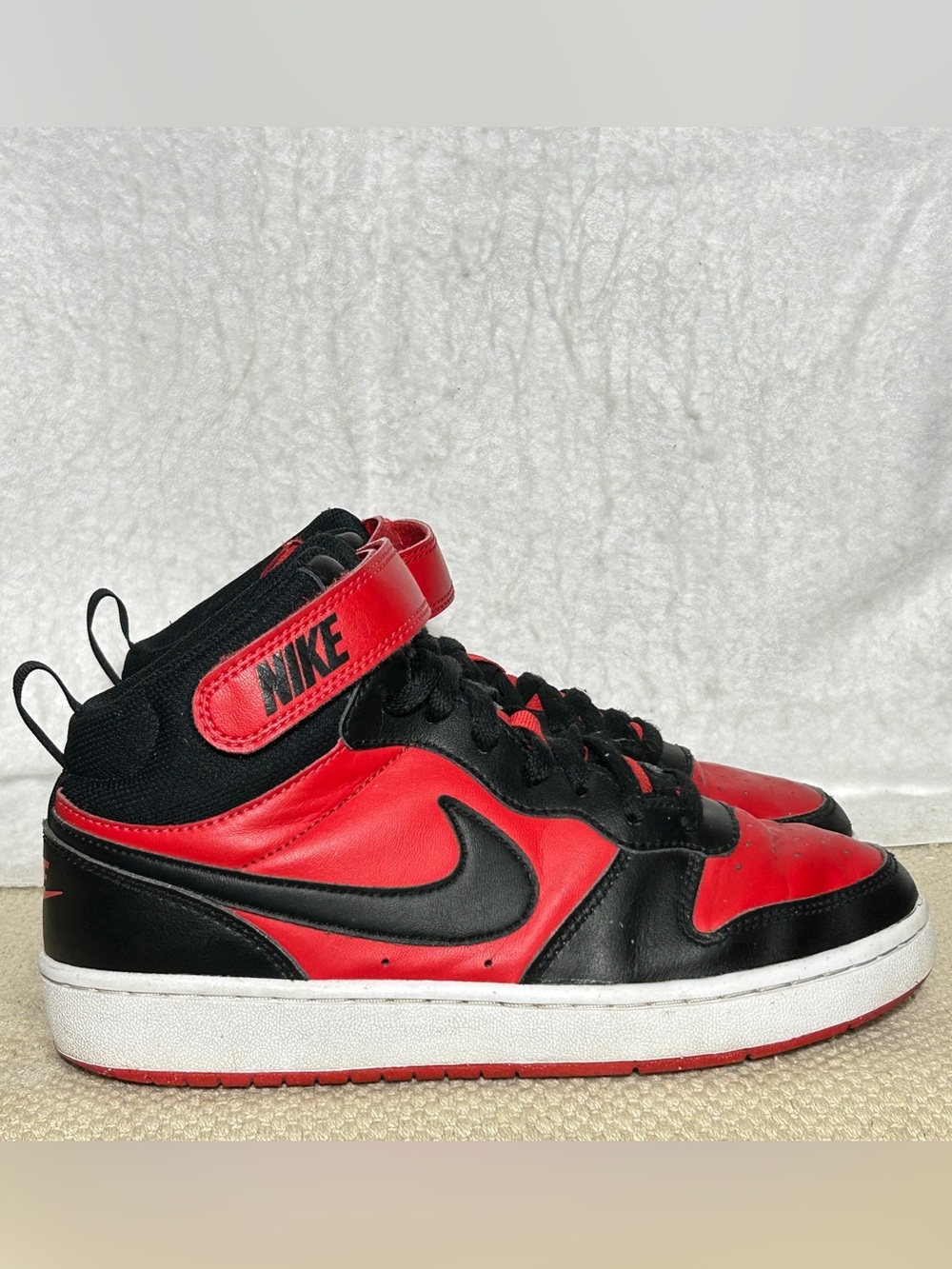 Nike Big Kids Court Borough Mid 2 Red/Blk Leather Athletic Sneakers Shoes SZ 6Y